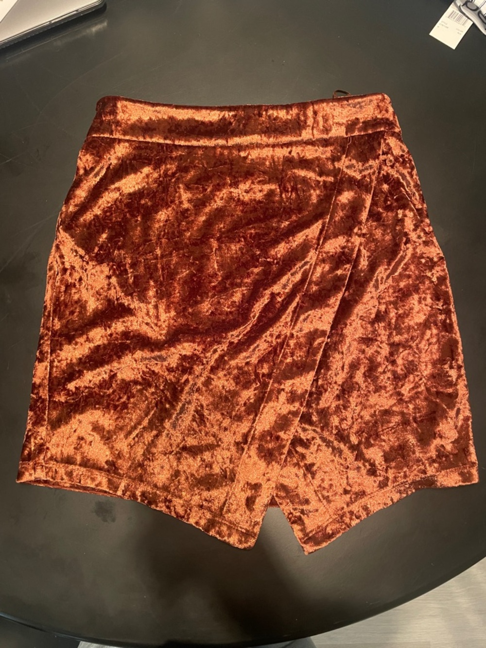 Crushed Velvet Mini Skirt in Rust